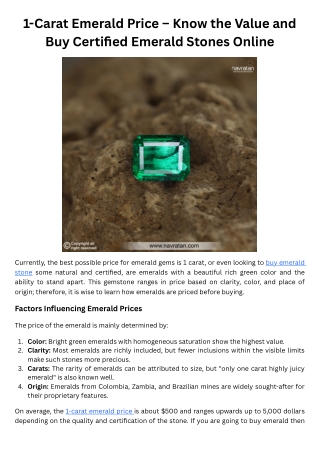 1-Carat Emerald Price – Know the Value and Buy Certified Emerald Stones Online