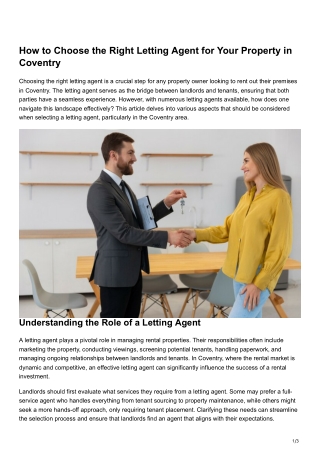 How to Choose the Right Letting Agent for Your Property in Coventry