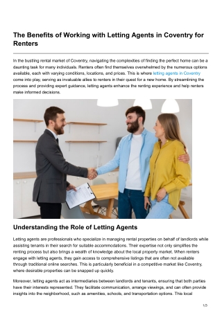 The Benefits of Working with Letting Agents in Coventry for Renters