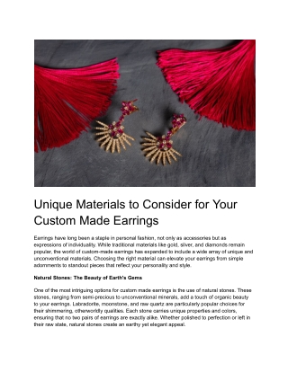 Unique Materials to Consider for Your Custom Made Earrings