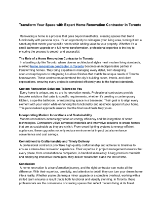 Home Renovation Contractor in Toronto