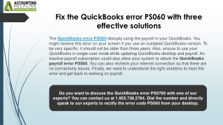Quick Solutions To Rectify QuickBooks Error PS060