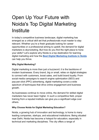 Open Up Your Future with Noida's Top Digital Marketing Institute