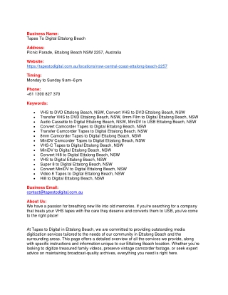 Tapes To Digital Ettalong Beach