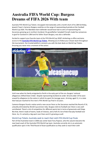Australia FIFA World Cup: Burgess Dreams of FIFA 2026 With team