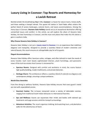 Places To Visit In Coonoor - Heavens Gate Holiday