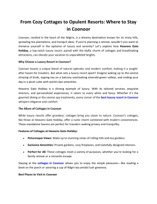 Best Luxury Resort In Coonoor - Heavens Gate Holiday