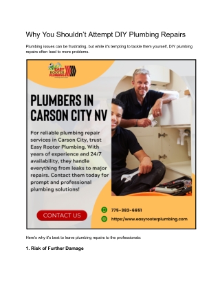 Why You Shouldn’t Attempt DIY Plumbing Repairs