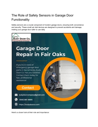 The Role of Safety Sensors in Garage Door Functionality