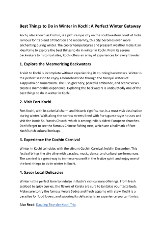 Best Things to Do in Winter in Kochi: A Traveler’s Delight