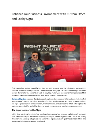 Enhance Your Business Environment with Custom Office and Lobby Signs