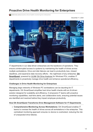 Proactive Drive Health Monitoring for Enterprises