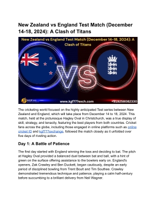 NZ vs ENG Test Clash Dec 2024 _ Online Cricket ID Buzz