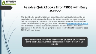Quick Solutions for QuickBooks Error PS038