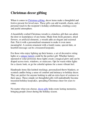 Christmas decor gifting