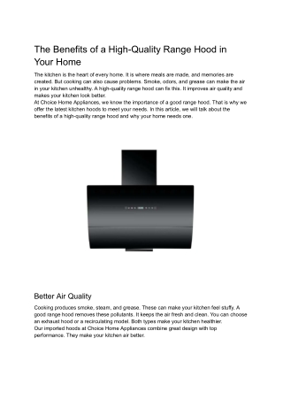 The Benefits of a High-Quality Range Hood in Your Home