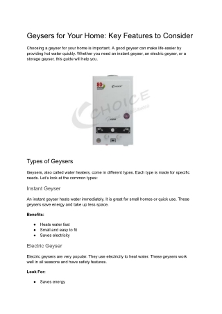 Geysers for Your Home_ Key Features to Consider