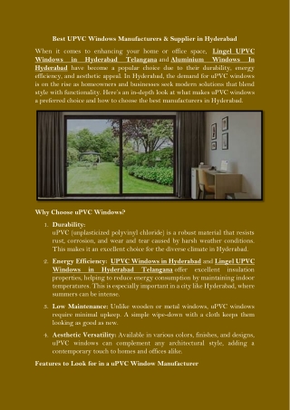 Best UPVC Windows Manufacturers & Supplier in Hyderabad