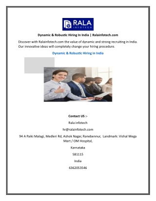 Dynamic & Robustic Hiring In India  Ralainfotech.com