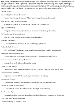 Selecting the Right Contractor for Your Home's water damage restoration needs.