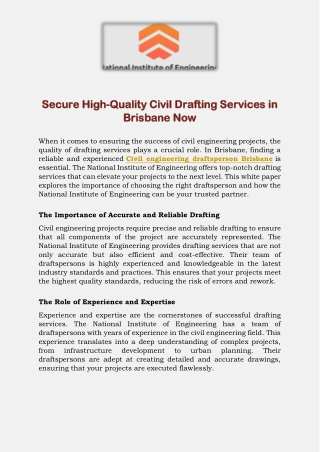 Secure High-Quality Civil Drafting Services in Brisbane Now