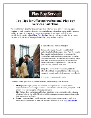 Top Tips for Offering Professional Play Boy Services Part-Time