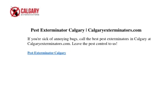 Pest Exterminator Calgary Calgaryexterminators.com