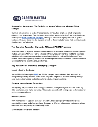 Reimagining Management: The Evolution of Mumbai's Emerging MBA and PGDM Colleges