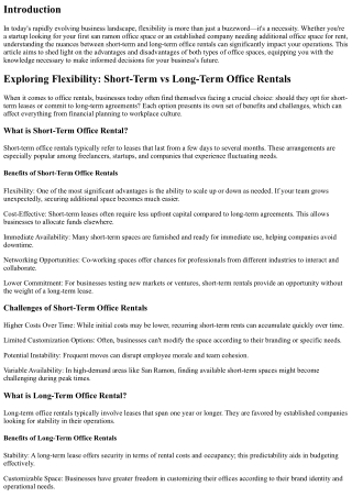 Checking Out Versatility: Short-Term vs Long-Term Workplace Rentals