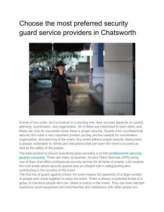 Choose the most preferred security guard service providers in Chatsworth (1)