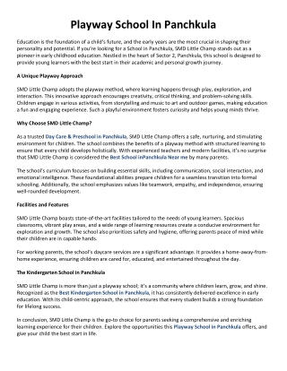 Playway School In Panchkula