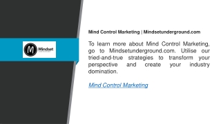 Mind Control Marketing  Mindsetunderground.com