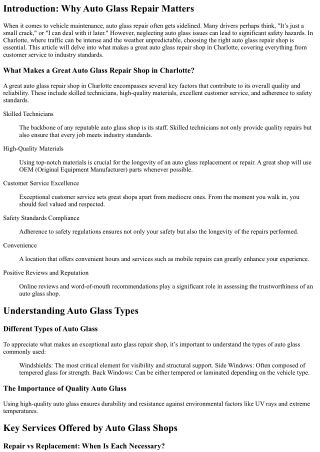 What Makes a Great Auto Glass Repair Shop in Charlotte?