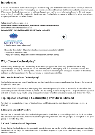 Top Tips for Choosing a Coolsculpting Provider in Midland