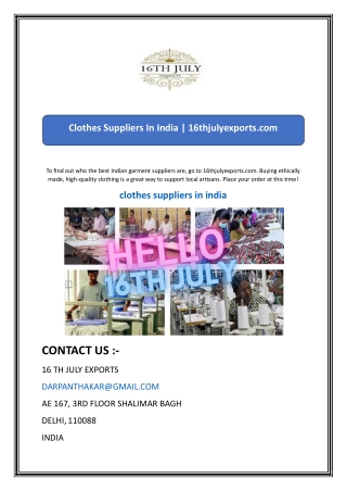 Clothes Suppliers In India 16thjulyexports