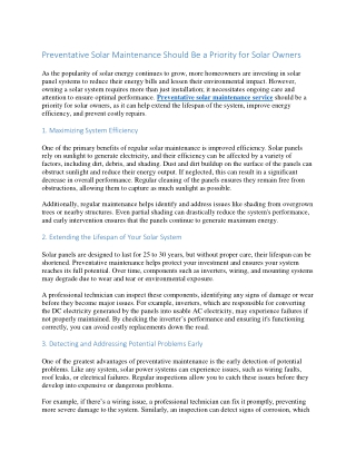 Preventative Solar Maintenance Should Be a Priority for Solar Owners