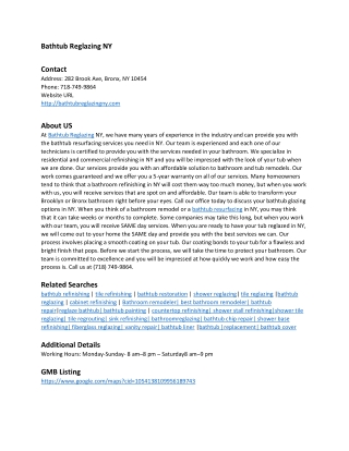 Bathtub Reglazing NY