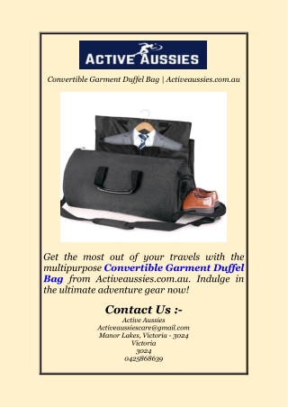 Convertible Garment Duffel Bag | Activeaussies.com.au