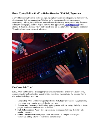 Master Typing Skills with a Free Online Game for PC at RallyTyper.com