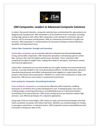 JSM Composites Leaders in Advanced Composite Solutions