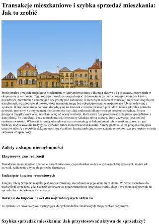 Skup nieruchomości i szybka sprzedaż nieruchomości