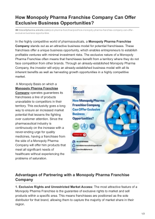 How Monopoly Pharma Franchise Company Offer Exclusive Business Opportunities?