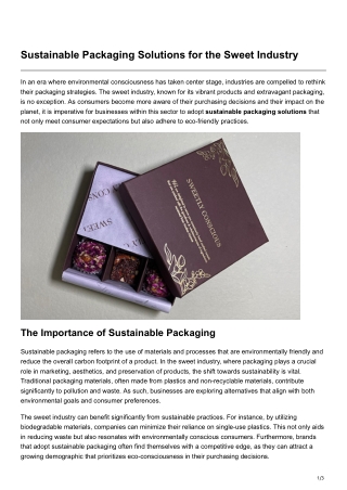 Sustainable Packaging Solutions for the Sweet Industry