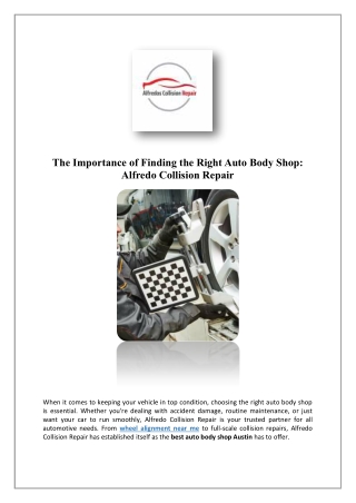 Wheel Alignment Austin TX | Alfredo Collision Repair