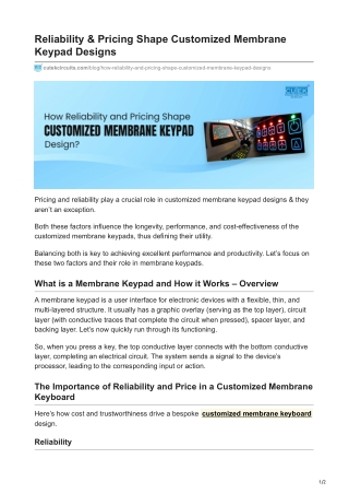 How Reliability and Pricing Shape Customized Membrane Keypad Designs?