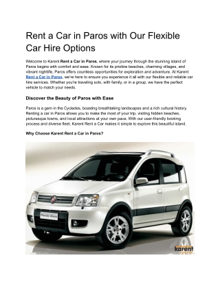 Rent a Car in Paros with Our Flexible Car Hire Options