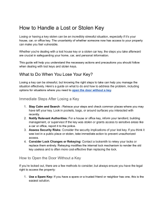 How to Handle a Lost or Stolen Key
