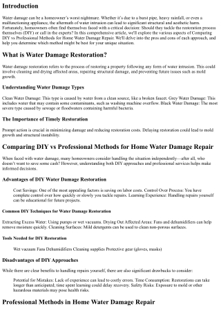 “Comparing DIY vs Professional Methods for Home Water Damage Repair”