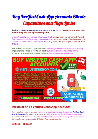 Buy Verified Cash App Accounts Bitcoin Capabilities and High Limits