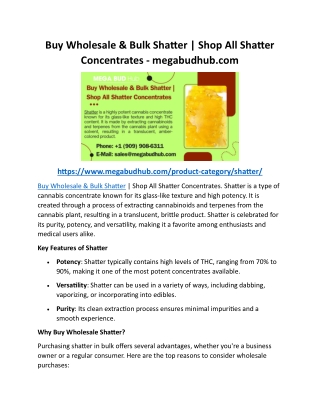 Buy Wholesale & Bulk Shatter Shop All Shatter Concentrates - megabudhub
